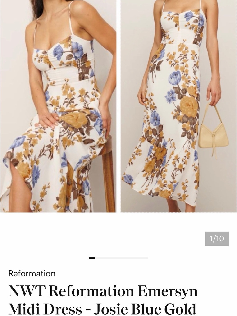 Reformation Emersyn Midi Dress - Blue & Gold Floral